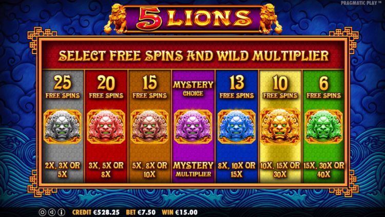 5 Lions Slots Reels