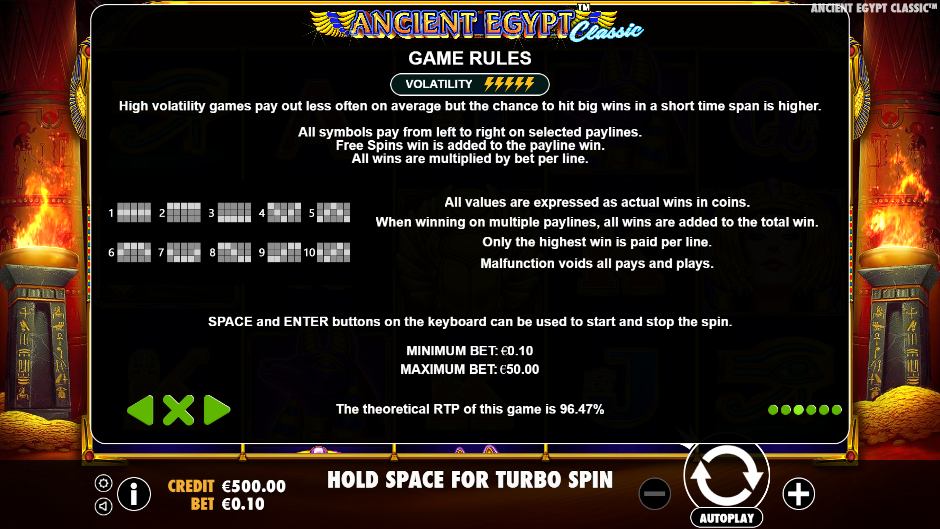 Ancient Egypt Classic Slots Paytable