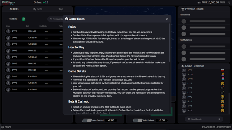 Crashout Fireworks Slot Rules